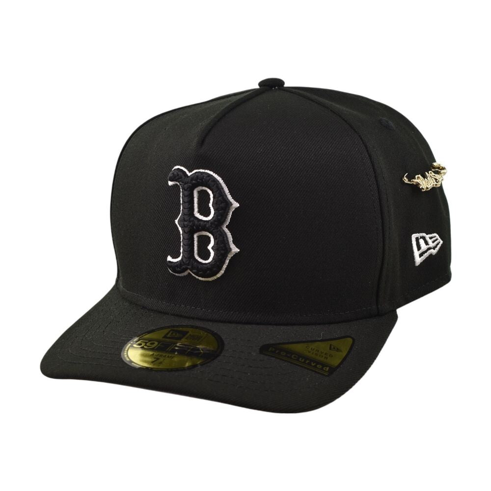 New Era Script Safety Pin Boston Red Sox Men's Fitted Hat Black 60668859