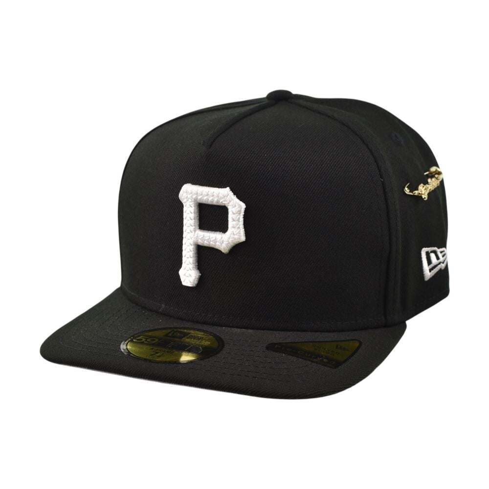 New Era Script Safety Pin Pittsburgh Pirates Mens Fitted Hat Black 60668864
