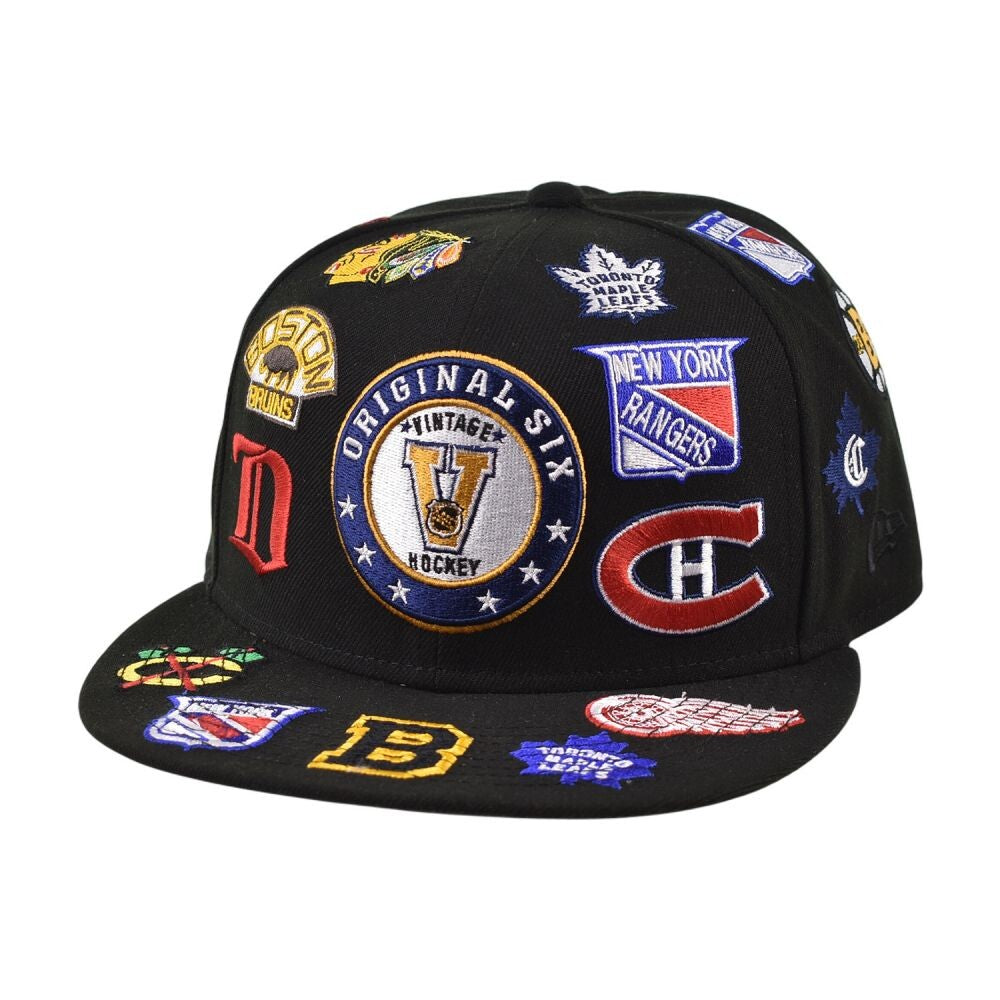 New Era NHL Six Vintage Hockey All Over Logos Men's Hat Black 60731233