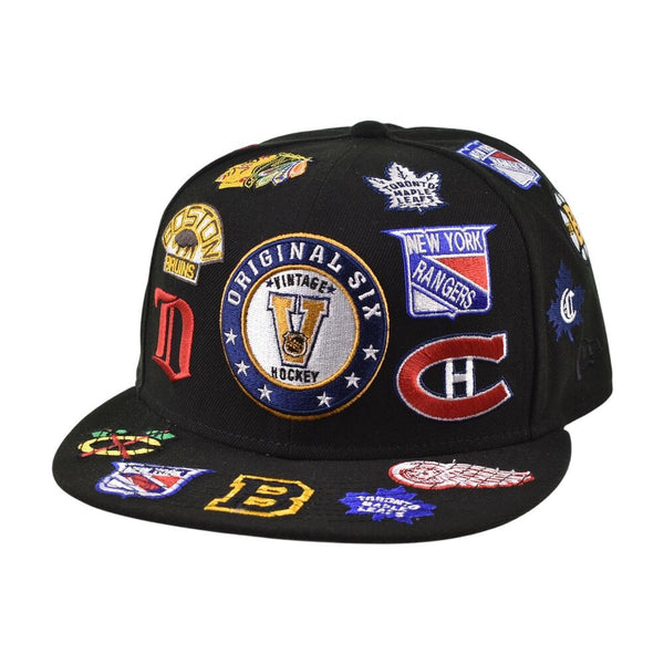 New Era NHL Six Vintage Hockey All Over Logos Men's Hat Black 60731233