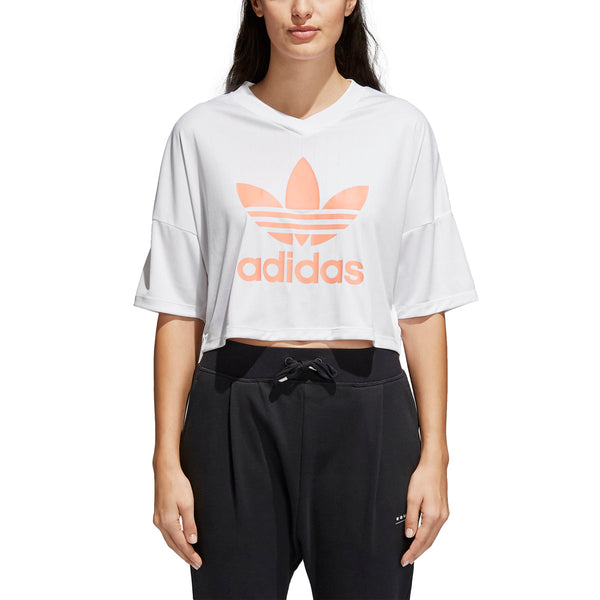 Adidas Women's Originals Trefoil Crop Tee White/Chalk Coral