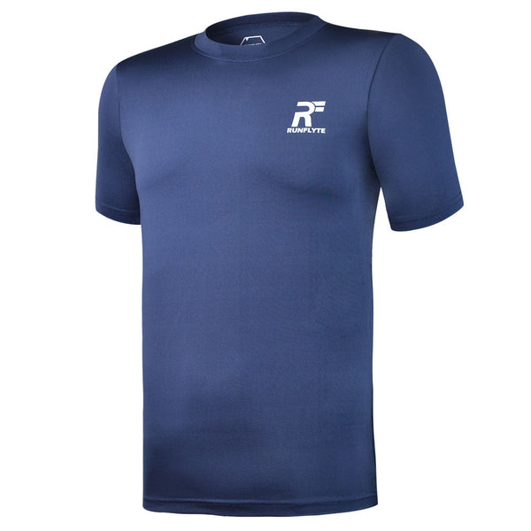 RunFlyte Men's Basics Short Sleeve Moisture-Wicking T-Shirt Navy Blue/White