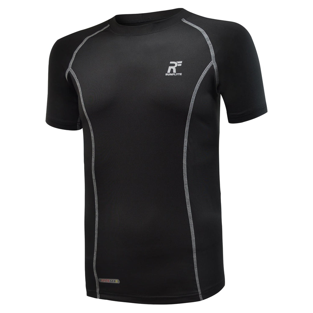 RunFlyte Men's Flyte Compression - Short Sleeve - Moisture Wicking T-Shirt Black/Grey