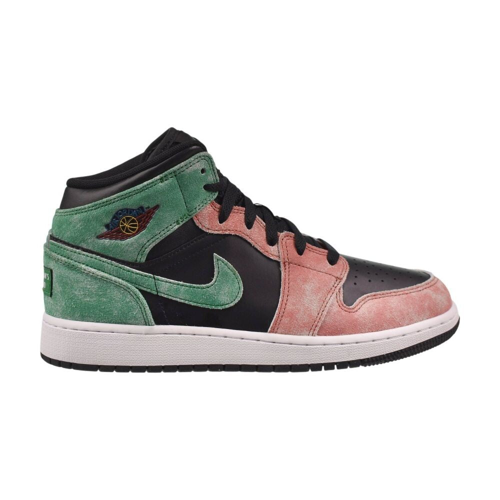Air Jordan 1 Mid SE (GS) Big Kids' Shoes Black/Pine Green Red fq1292-003