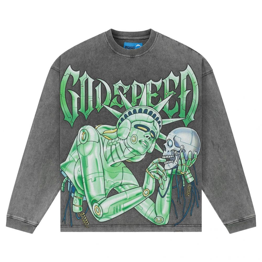Godspeed Freedoms Protocol Men's Long Sleeve Tee Grey Wash gdspd70-gw