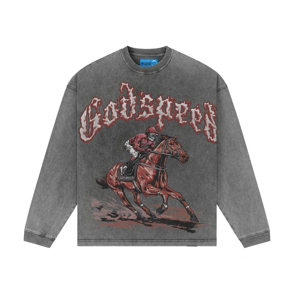 Godspeed Thoroughbred Men's Long Sleeve Tee Grey Wash gdspd71-gw
