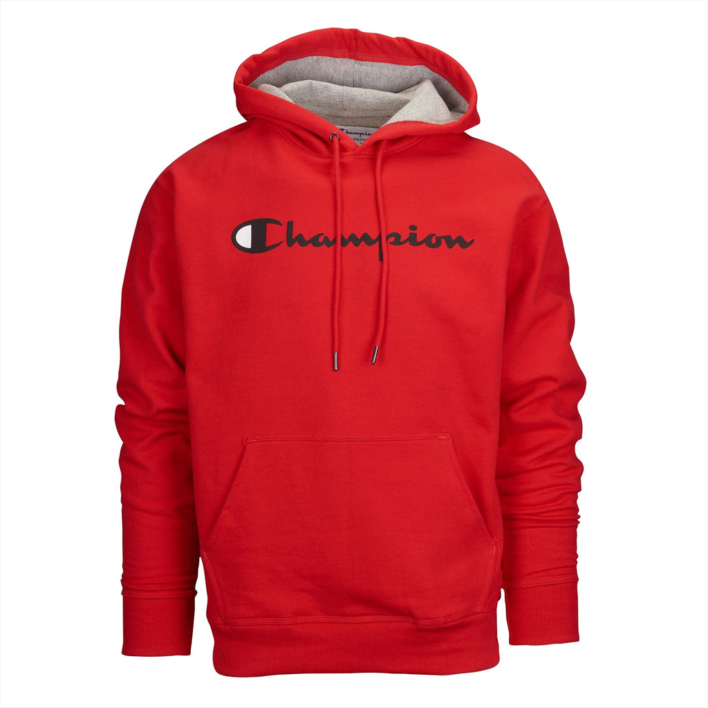Champion Men's Powerblend Fleece Pullover Hoodie Script Logo Red