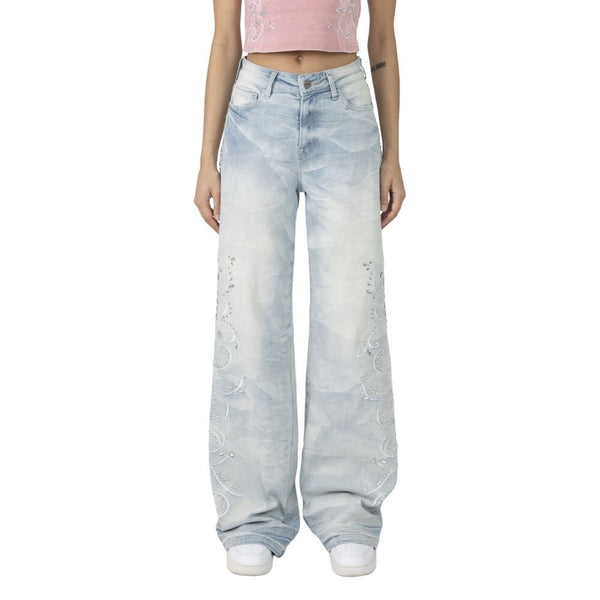 Smoke Rise Rhinestone Wide Leg Women's Jeans rjp26s453-bb