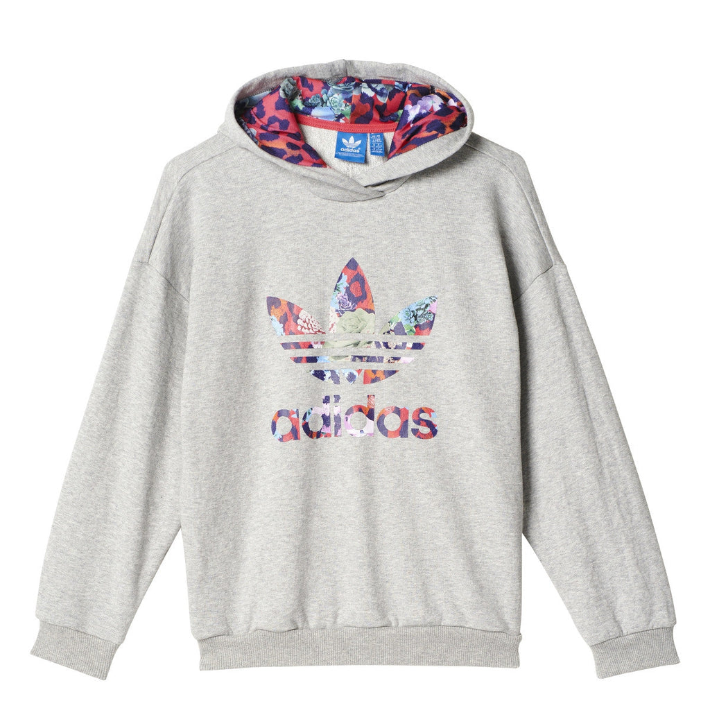 Adidas Originals S Rose Girls Hoodie Medium Grey Heather/Multicolor/Fresh Pink