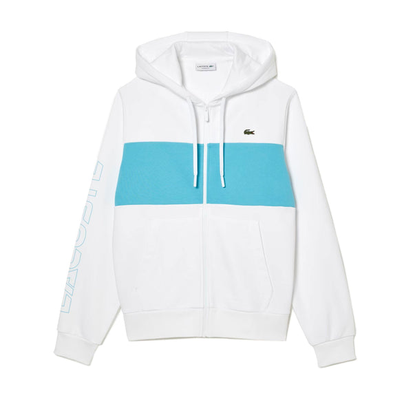 Lacoste Colorblock Zip-Up Men's Hoodie White-Blue