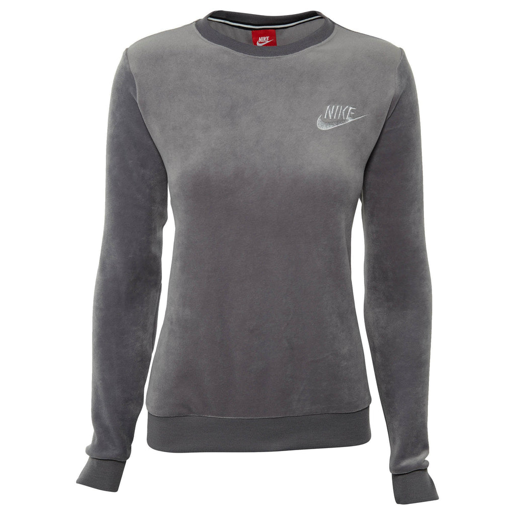 Nike Women's Sportswear Velour Crew Sweatshirt Dark Grey Plush