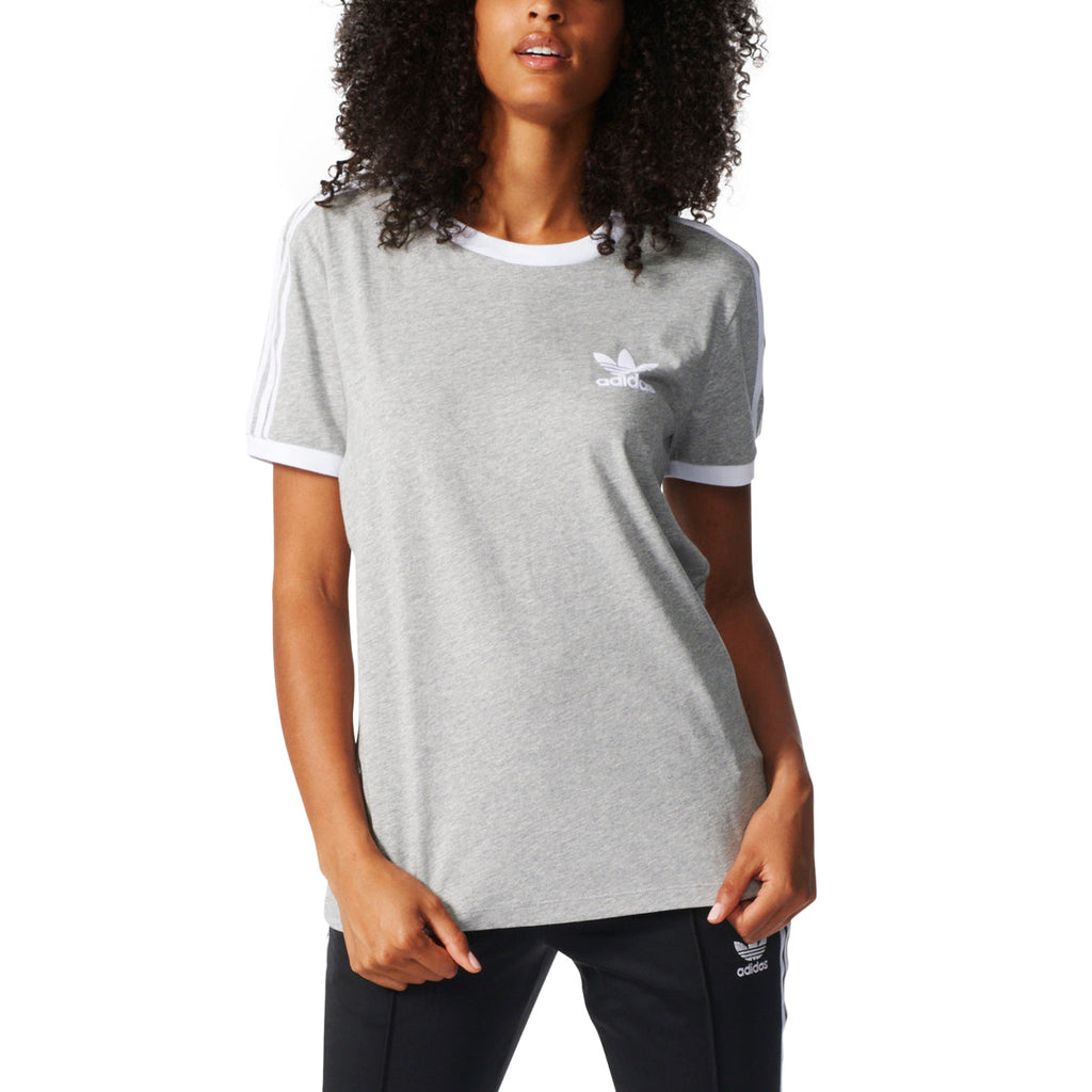 Adidas Originals 3-Stripes Women's Shortsleeve T-Shirt Medium Grey Heather/White