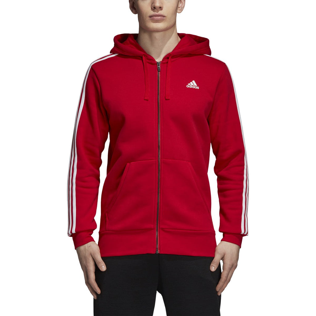 Adidas Men's Essentials 3-Stripes Fleece Full-Zip Hoodie Scarlet/White