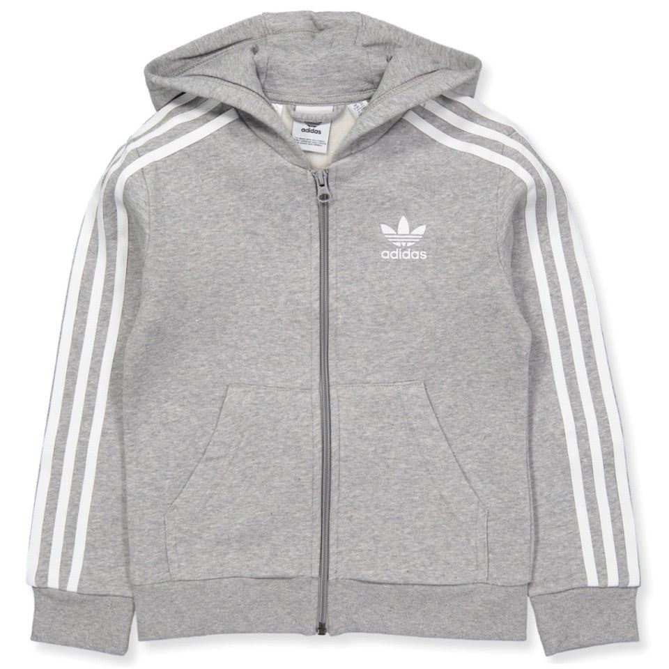Adidas Youth Originals Full Zip Hoodie Medium Grey Heather/White