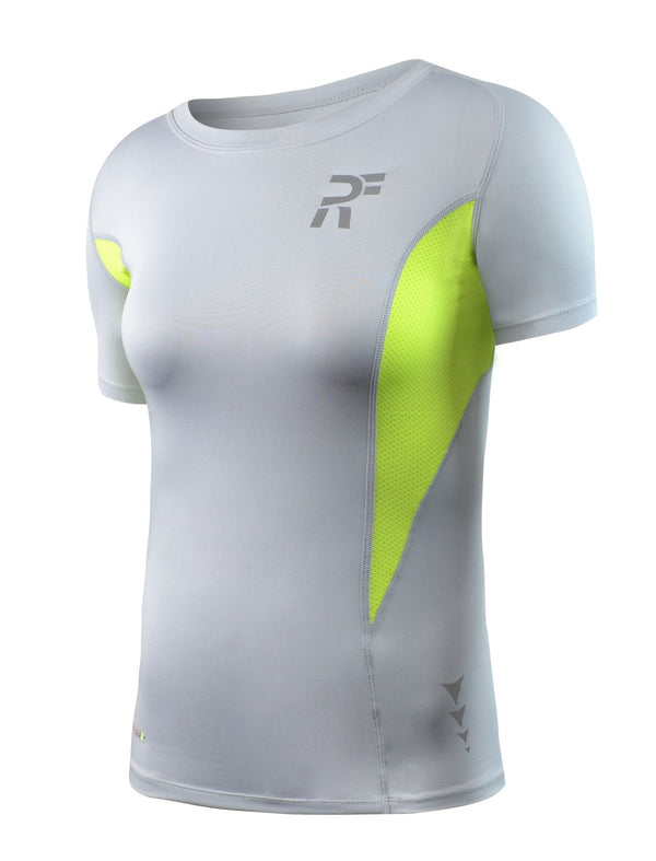 RunFlyte Women's Swarna Flow Short Sleeve T-Shirt Silvery Grey/Volt