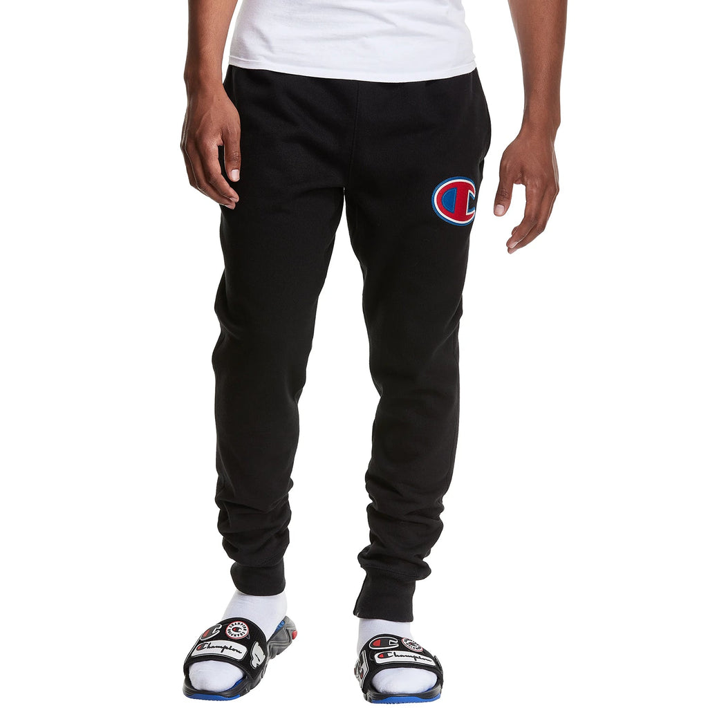 Champion Men's Reverse Weave Joggers Pants Logo Applique Black