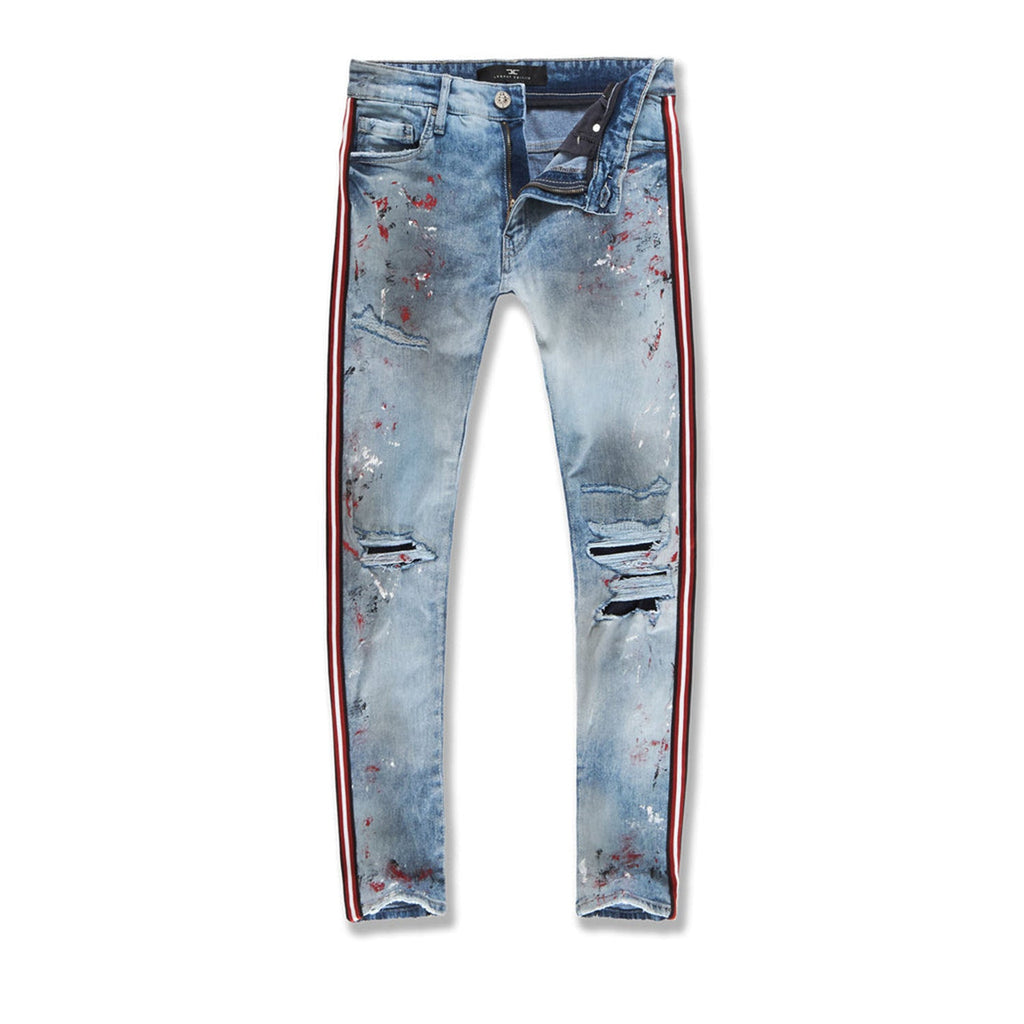 Jordan Craig Men's Sparta Striped Splatter Denim Jeans Carmine