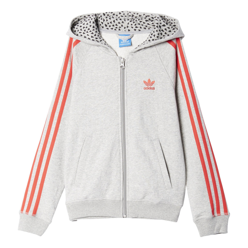 Adidas Originals YWF Trefoil Junior Girls Hoodie Medium Grey Heather/Red