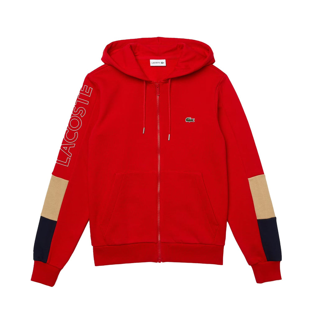 Lacoste Men's Fleece Zip Up Hoodie Red-Beige-Navy – Sports Plaza NY