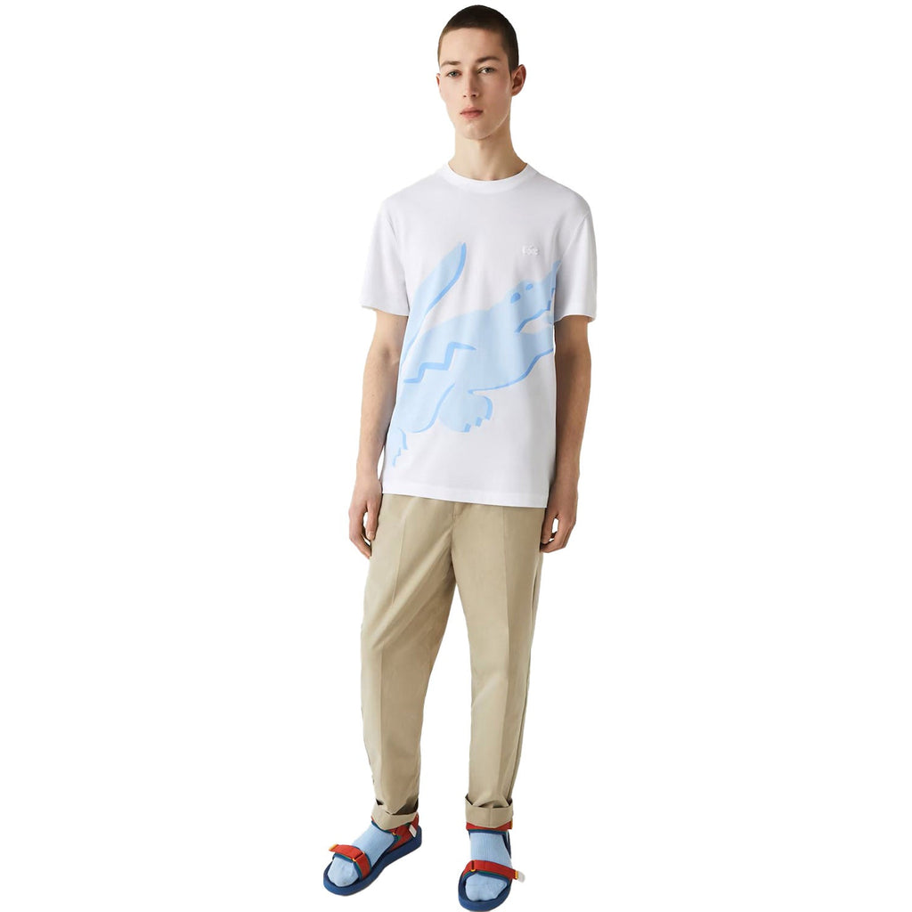 Lacoste Men's Crocodile Print Crew Neck Stretch Organic Cotton T-Shirt White