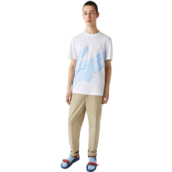 Lacoste Men's Crocodile Print Crew Neck Stretch Organic Cotton T-Shirt White