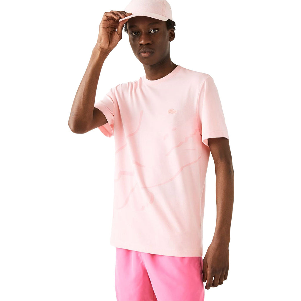 Lacoste Men's Crocodile Print Crew Neck Stretch Organic Cotton T-Shirt Pink